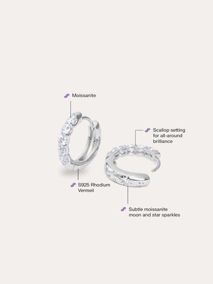 Snowfall White Moissanite Reversible Huggie Earrings
