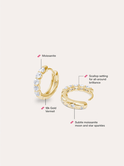 White Moissanite Huggies 18K Gold Up Down (2) – Mondays Made Flower & Birthstone Jewelry Singapore