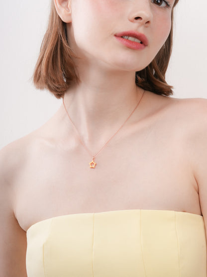 Yellow Star Necklace Reversible Enamel Moissanite 18K Rose Gold (1) – Mondays Made Flower & Birthstone Jewelry Singapore