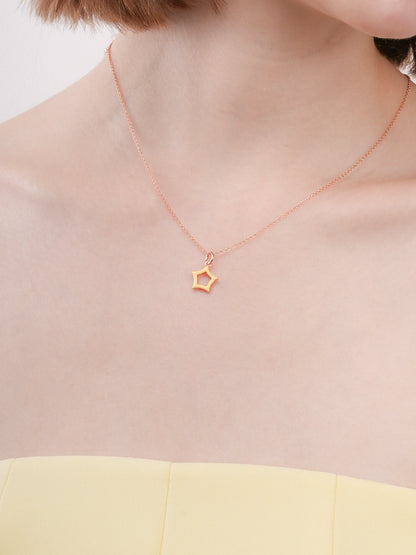 Yellow Star Necklace Reversible Enamel Moissanite 18K Rose Gold (2) – Mondays Made Flower & Birthstone Jewelry Singapore