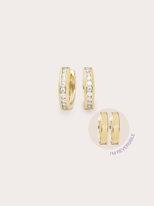 Yellow Enamel Moissanite Huggie Earrings - Reversible