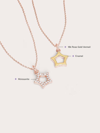 Yellow Star Necklace Reversible Enamel Moissanite 18K Rose Gold (5) – Mondays Made Flower & Birthstone Jewelry Singapore