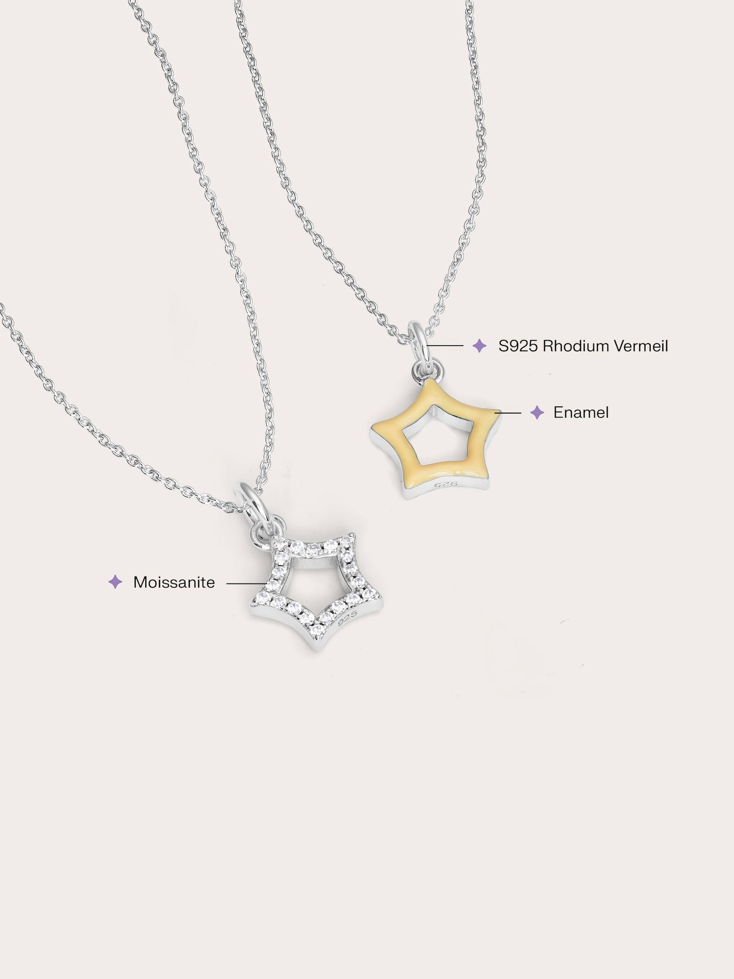 Yellow Star Necklace - Reversible Enamel Moissanite