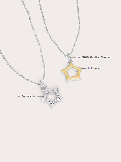 Yellow Star Necklace Reversible Enamel Moissanite S925 Silver Rhodium (4) – Mondays Made Flower & Birthstone Jewelry Singapore