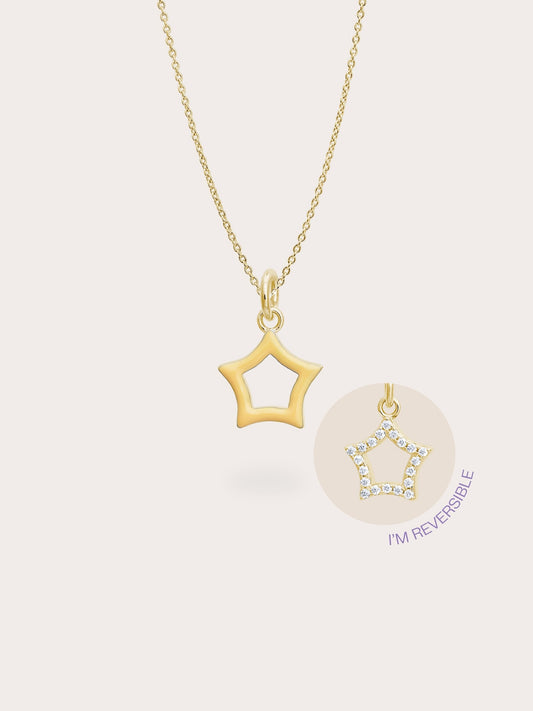 Yellow Star Necklace - Reversible Enamel Moissanite