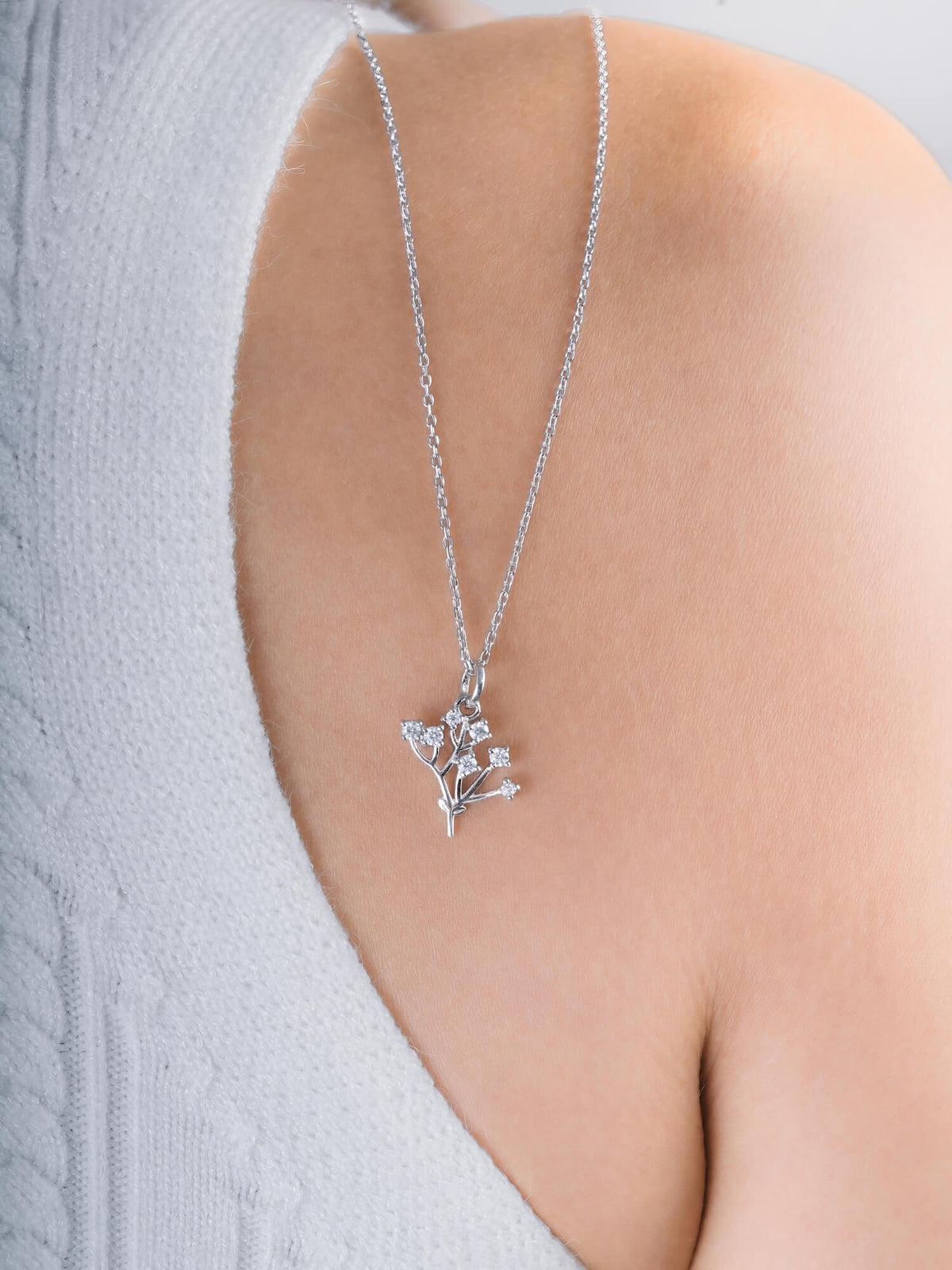 Baby Breath Necklace S925 Silver Rhodium (4) – Mondays Made Flower & Birthstone Jewelry Singapore