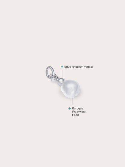 Baroque Pearl Drop Charm S925 Silver Rhodium (4) – Mondays Made Flower & Birthstone Jewelry Singapore