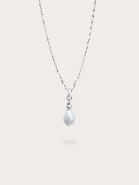 Baroque Pearl Drop Necklace S925 Silver Rhodium (1) – Mondays Made Flower & Birthstone Jewelry Singapore