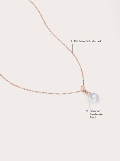 Baroque Pearl Drop Necklace 18K Rose Gold (4) – Mondays Made Flower & Birthstone Jewelry Singapore