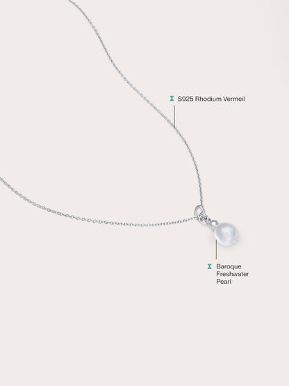 Baroque Pearl Drop Necklace S925 Silver Rhodium (4) – Mondays Made Flower & Birthstone Jewelry Singapore