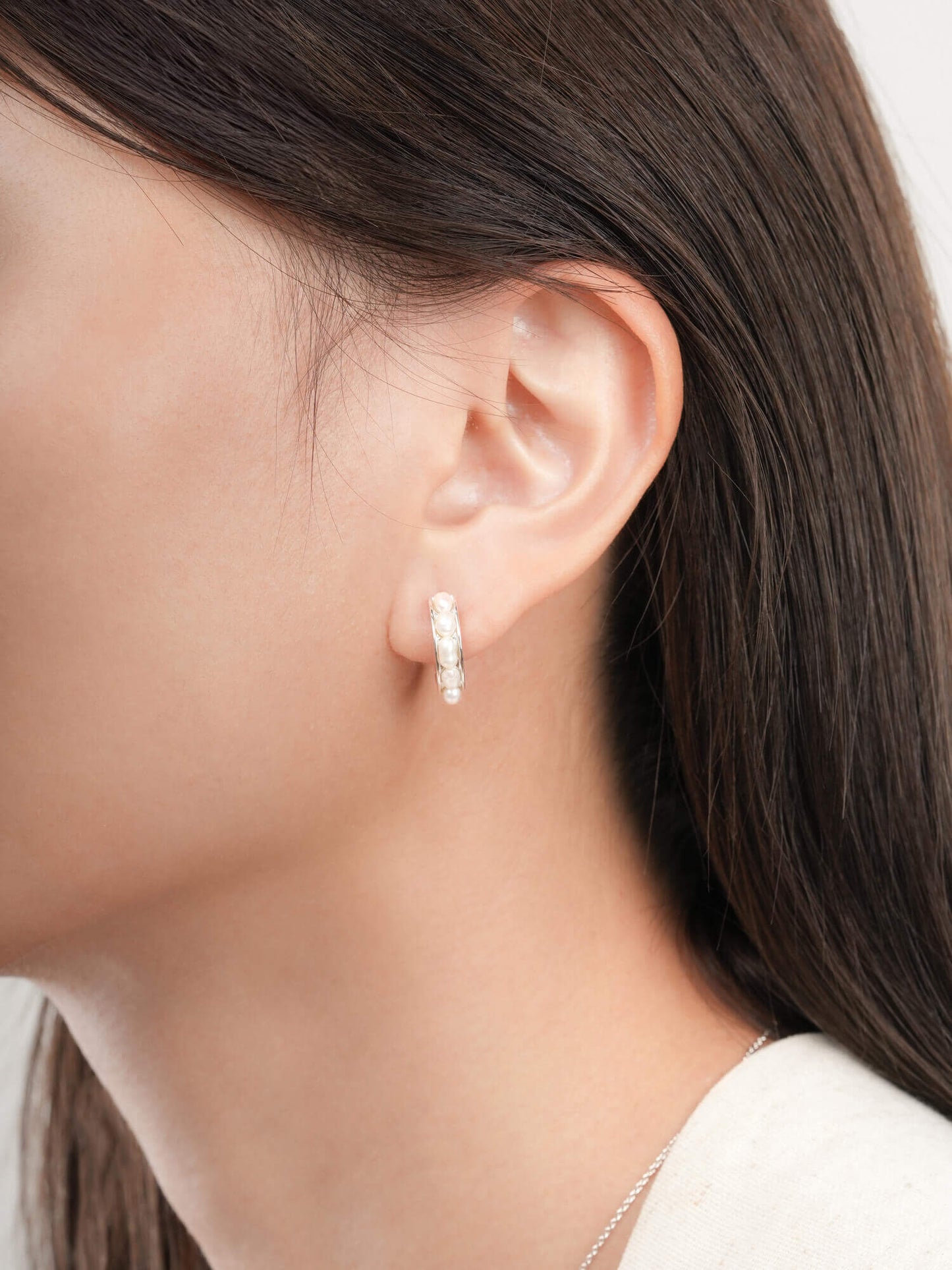 Baroque Pearl Row Huggie Earrings