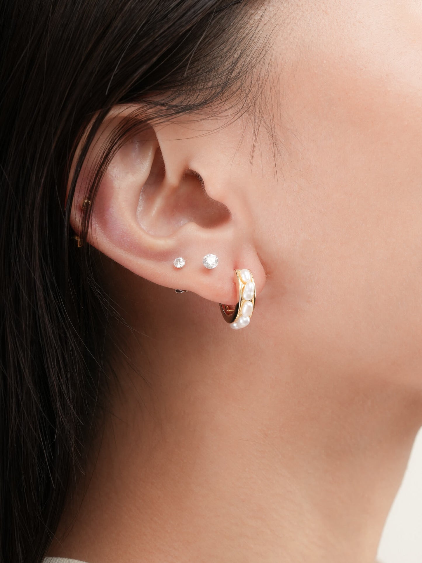 Baroque Pearl Row Huggie Earrings