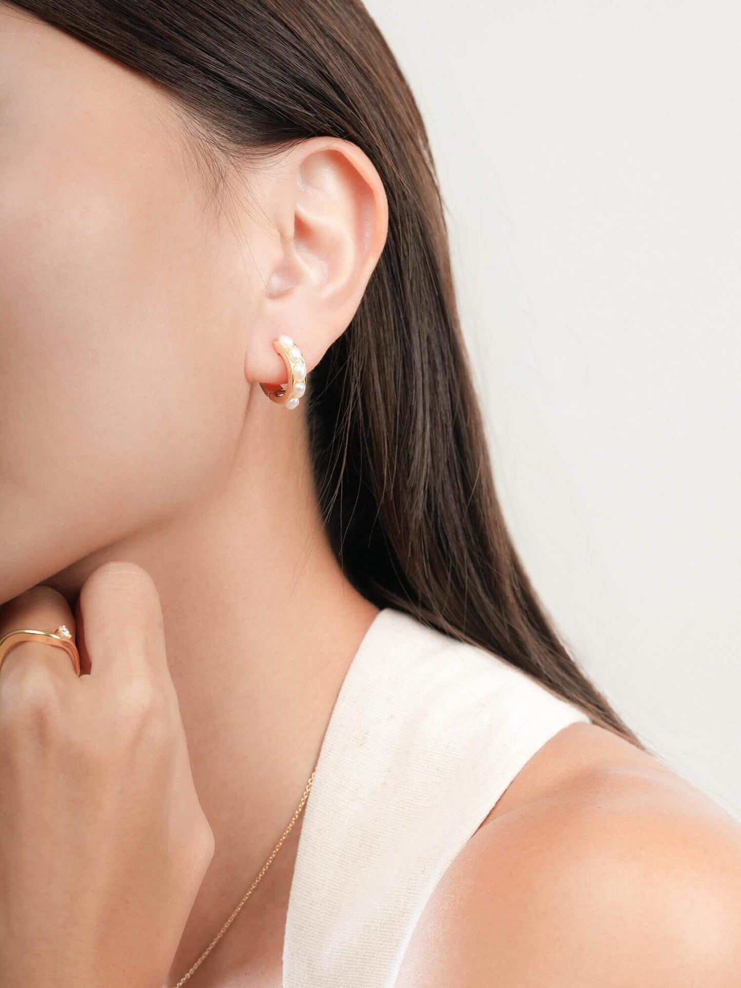 Baroque Pearl Row Huggie Earrings