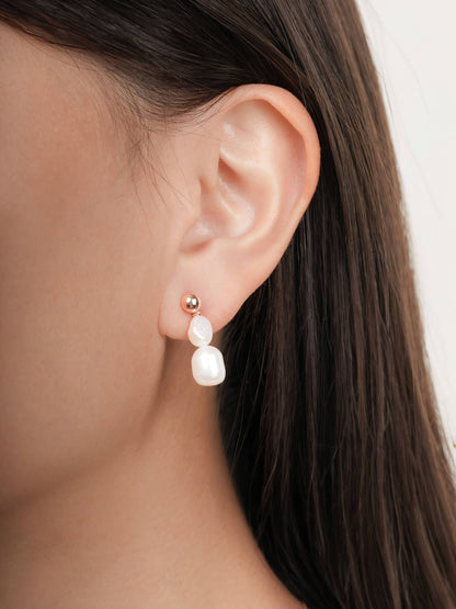 Baroque Pearl Two Way Drop Earrings 18K Rose Gold (1) – Mondays Made Flower & Birthstone Jewelry Singapore