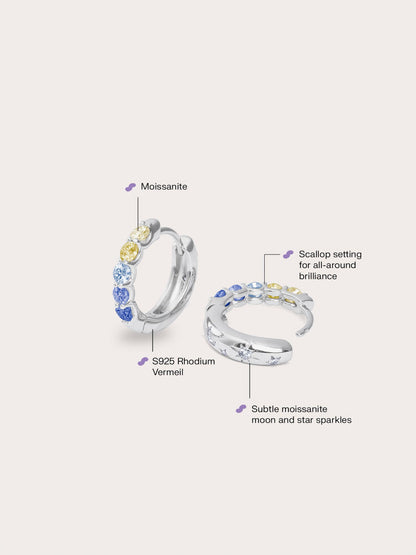 Beachside Moissanite Huggies S925 Silver Rhodium Up Down – Mondays Made Flower & Birthstone Jewelry Singapore