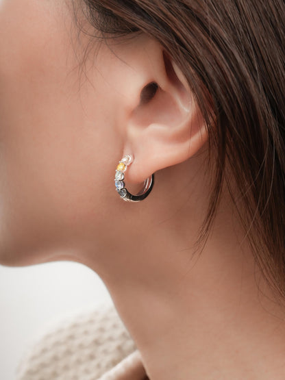 Beachside Moissanite Reversible Huggie Earrings S925 Silver Rhodium (3) – Mondays Made Flower & Birthstone Jewelry Singapore