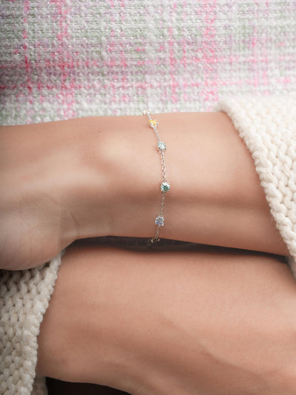Beachside Moissanite Station Bracelet S925 Silver Rhodium (8) – Mondays Made Flower & Birthstone Jewelry Singapore
