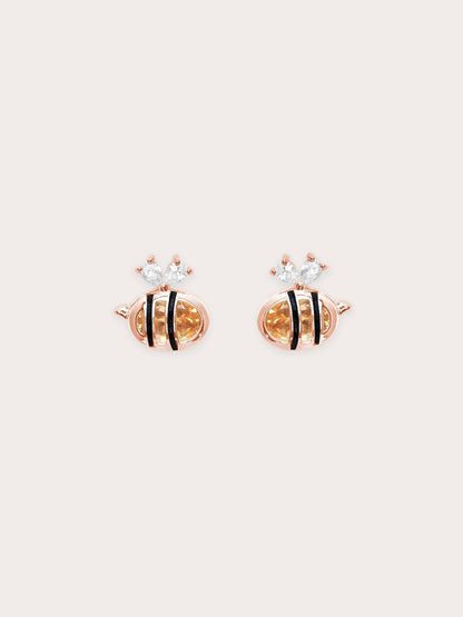 Citrine Bee Stud Earrings 18K Rose Gold (1) – Mondays Made Flower & Birthstone Jewelry Singapore