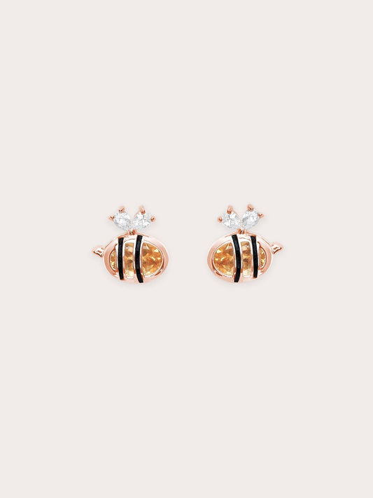 Citrine Bee Stud Earrings 18K Rose Gold (1) – Mondays Made Flower & Birthstone Jewelry Singapore
