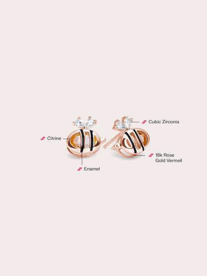 Citrine Bee Stud Earrings 18K Rose Gold (2) – Mondays Made Flower & Birthstone Jewelry Singapore