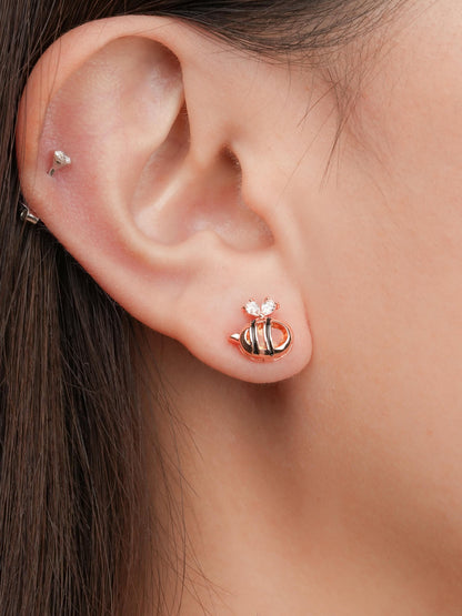 Citrine Bee Stud Earrings 18K Rose Gold (4) – Mondays Made Flower & Birthstone Jewelry Singapore