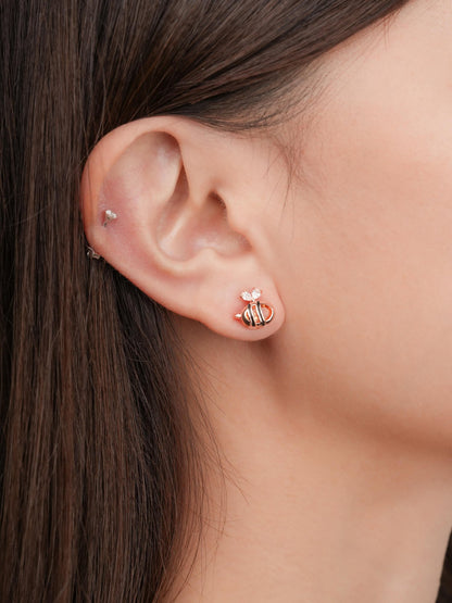 Citrine Bee Stud Earrings 18K Rose Gold (5) – Mondays Made Flower & Birthstone Jewelry Singapore