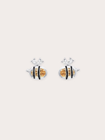 Citrine Bee Stud Earrings S925 Silver Rhodium (1) – Mondays Made Flower & Birthstone Jewelry Singapore