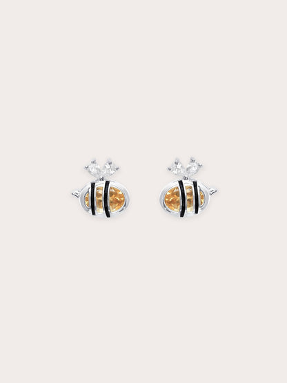 Citrine Bee Stud Earrings S925 Silver Rhodium (1) – Mondays Made Flower & Birthstone Jewelry Singapore
