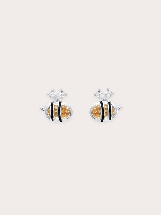 Citrine Bee Stud Earrings S925 Silver Rhodium (1) – Mondays Made Flower & Birthstone Jewelry Singapore