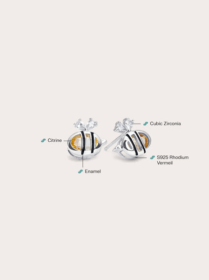 Citrine Bee Stud Earrings S925 Silver Rhodium (2) – Mondays Made Flower & Birthstone Jewelry Singapore