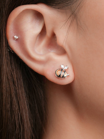 Citrine Bee Stud Earrings S925 Silver Rhodium (3) – Mondays Made Flower & Birthstone Jewelry Singapore