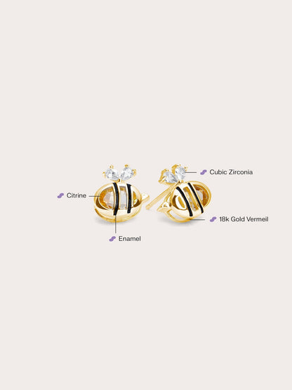 Citrine Bee Stud Earrings 18K Gold (2) – Mondays Made Flower & Birthstone Jewelry Singapore