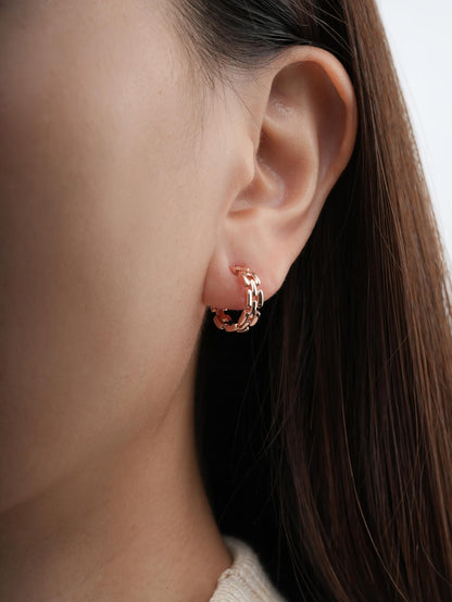 Classic Watch Link Hoop Earrings 18K Rose Gold (3) – Mondays Made Flower & Birthstone Jewelry Singapore