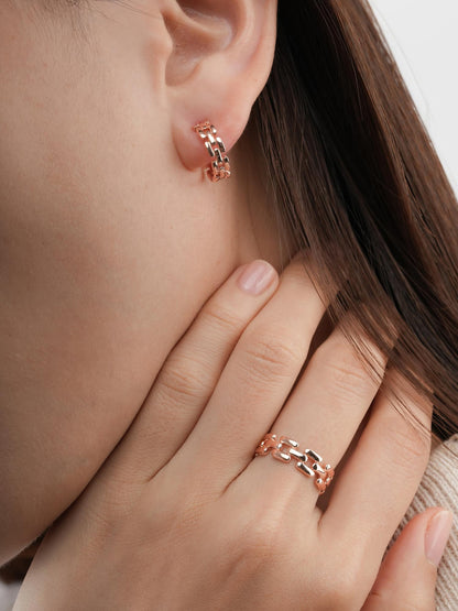 Classic Watch Link Hoop Earrings 18K Rose Gold (2) – Mondays Made Flower & Birthstone Jewelry Singapore