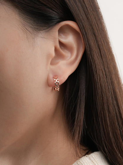 Classic Watch Link Hoop Earrings 18K Rose Gold (1) – Mondays Made Flower & Birthstone Jewelry Singapore