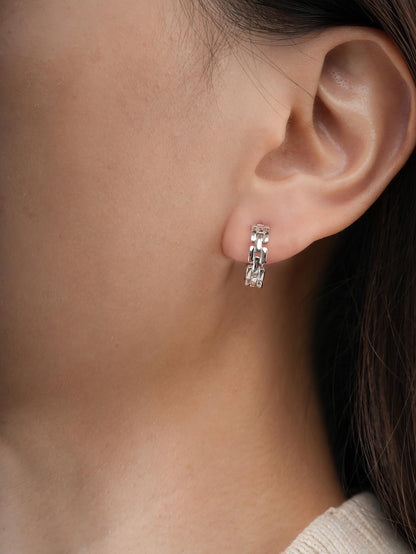 Classic Watch Link Hoop Earrings S925 Silver Rhodium (2) – Mondays Made Flower & Birthstone Jewelry Singapore