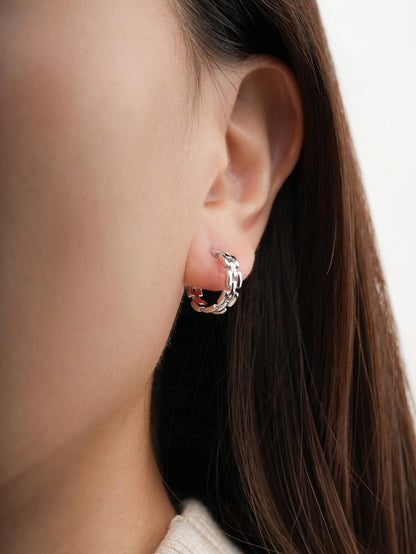 Classic Watch Link Hoop Earrings S925 Silver Rhodium (1) – Mondays Made Flower & Birthstone Jewelry Singapore