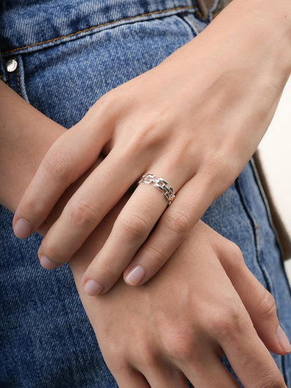 Classic Watch Link Ring S925 Silver Rhodium (3) – Mondays Made Flower & Birthstone Jewelry Singapore