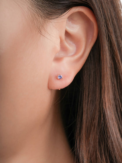 December Birthstone Mini Hoop Earrings Tanzanite 18K Rose Gold (1) – Mondays Made Flower & Birthstone Jewelry Singapore