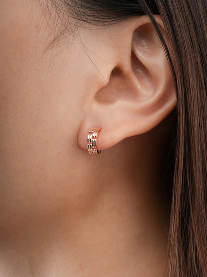 Duo Link Chain Hoop Earrings 18K Rose Gold (2) – Mondays Made Flower & Birthstone Jewelry Singapore