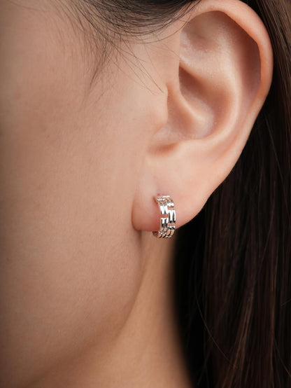 Duo Link Chain Hoop Earrings S925 Silver Rhodium (2) – Mondays Made Flower & Birthstone Jewelry Singapore