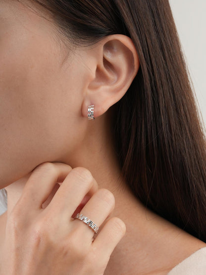 Duo Link Chain Hoop Earrings S925 Silver Rhodium (3) – Mondays Made Flower & Birthstone Jewelry Singapore