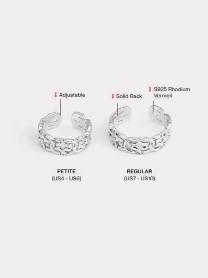 Entwined Chain Ring S925 Silver Rhodium Big Small – Mondays Made Flower & Birthstone Jewelry Singapore