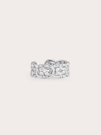 Entwined Chain Ring S925 Silver Rhodium Close Up – Mondays Made Flower & Birthstone Jewelry Singapore