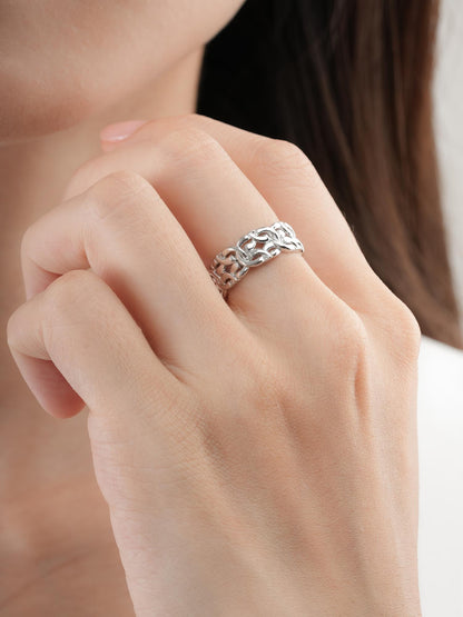 Entwined Chain Ring S925 Silver Rhodium (1) – Mondays Made Flower & Birthstone Jewelry Singapore