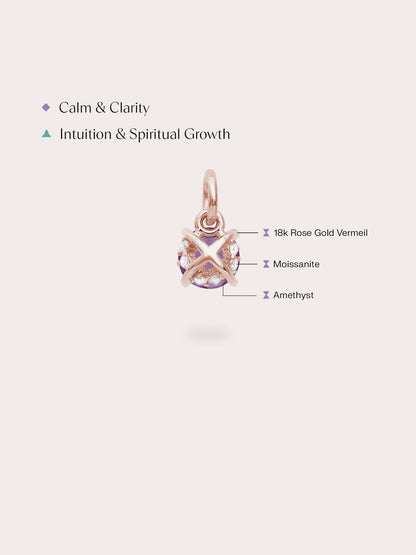 February Birthstone Charm Amethyst 18K Rose Gold (4) – Mondays Made Flower & Birthstone Jewelry Singapore
