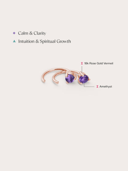 February Birthstone Hoops Amethyst 18K Rose Gold (2) – Mondays Made Flower & Birthstone Jewelry Singapore