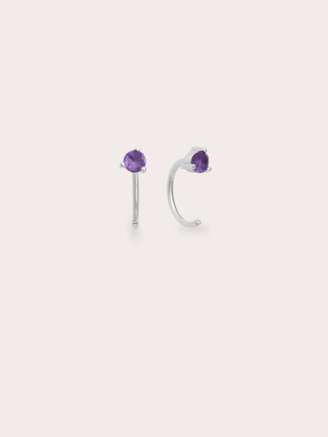 February Birthstone Hoops Amethyst S925 Silver Rhodium (1) – Mondays Made Flower & Birthstone Jewelry Singapore