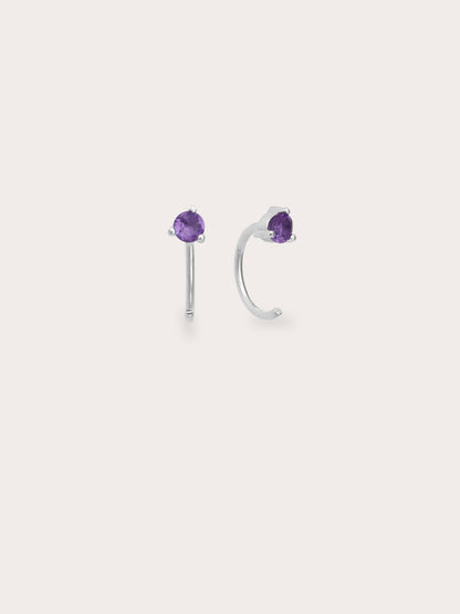 February Birthstone Hoops Amethyst S925 Silver Rhodium (1) – Mondays Made Flower & Birthstone Jewelry Singapore