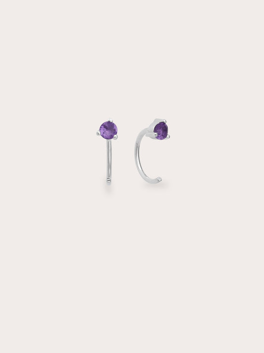 February Birthstone Hoops Amethyst S925 Silver Rhodium (1) – Mondays Made Flower & Birthstone Jewelry Singapore